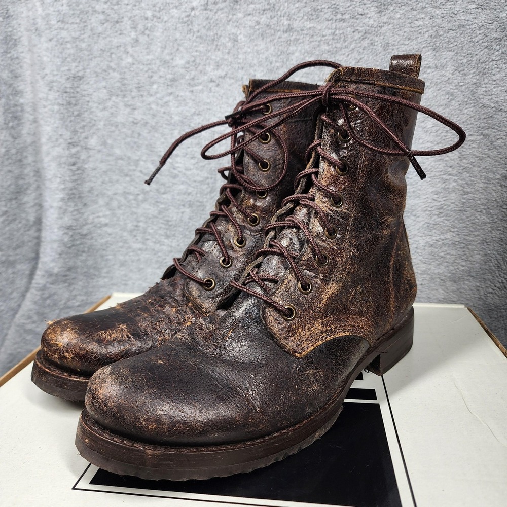 Frye Veronica Combat Boots Womens Size‎ 8.5 Distressed Brown Leather Mid Calf